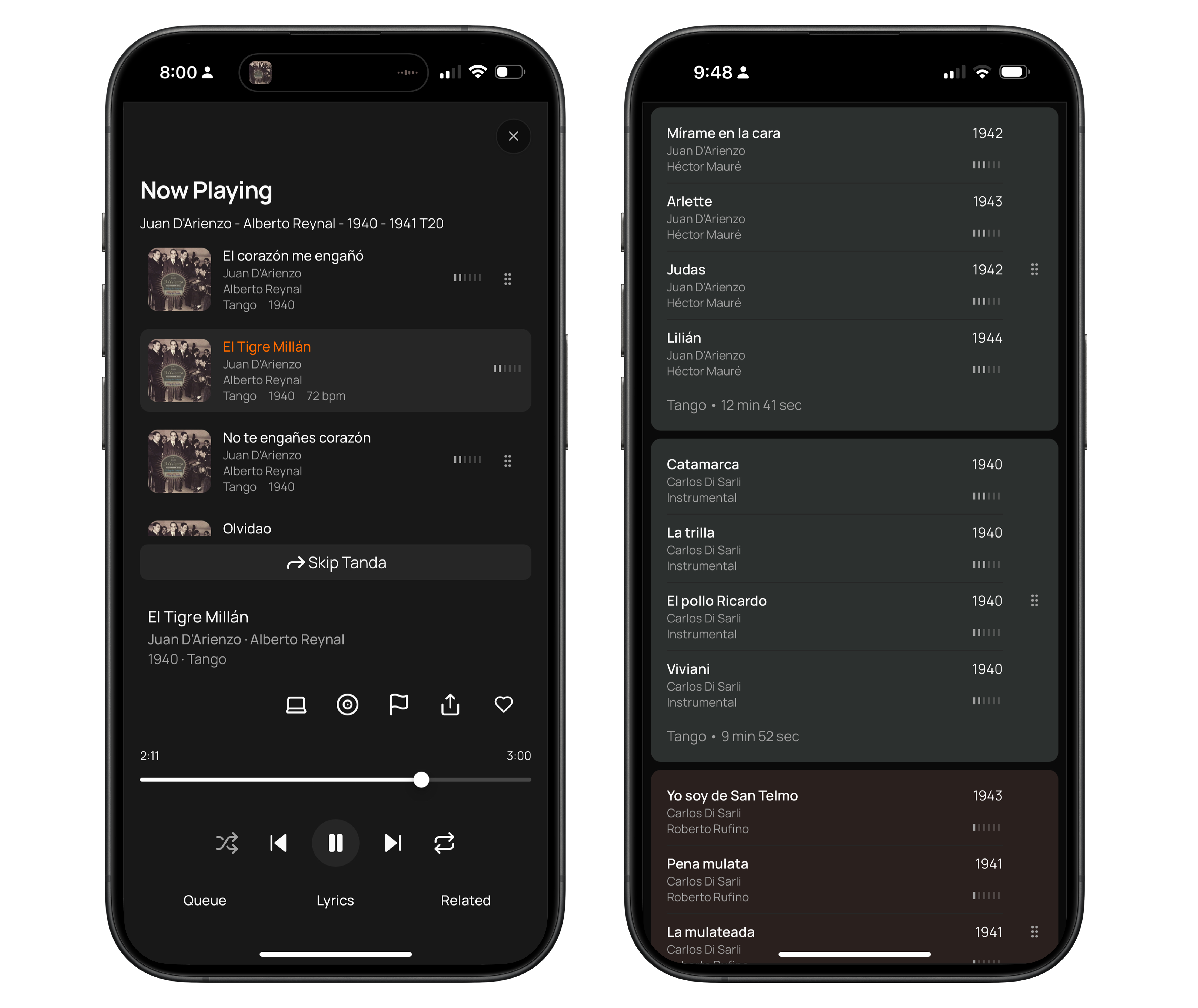 TangoCloud music player on iPhone